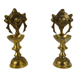 Brass Antique Shankhu Chakra Diyas Long (1 pair)